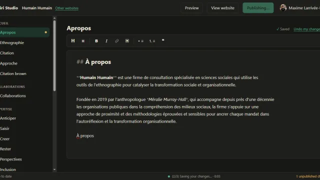A page being published, with the progress in the status bar