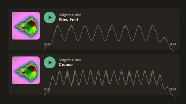 Two audio players with cover art and a waveform drawn at build time