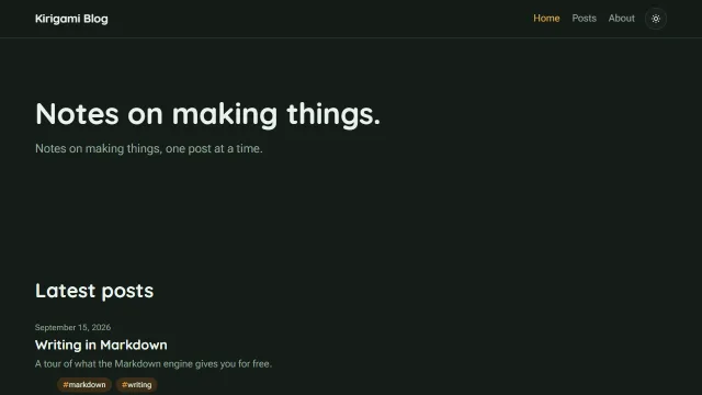 Kirigami Blog, the blog template, homepage