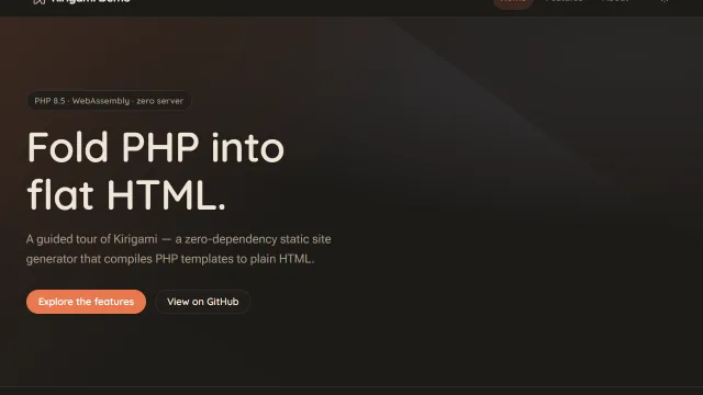 The demo template's homepage