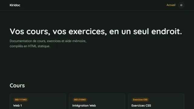 Kiridoc, the course documentation template, homepage